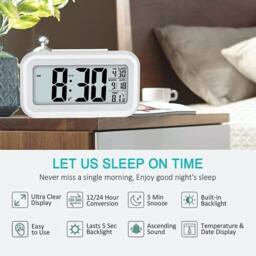 NESTLUNE Bedside Digital LED Snooze Alarm Clock in White - Size: 100 cm x 15 cm - thumbnail 5