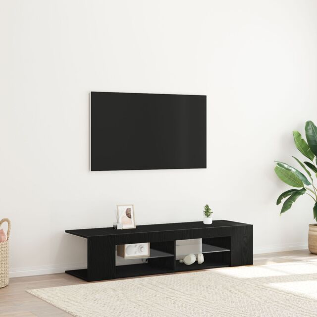 Berkfield Home TV Stand with LED Lights, Black Oak, 135x39x30cm, Made of Engineered Wood - Size: 135 x 39 x 30 cm - image 1