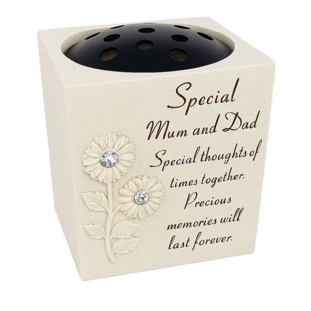 David Fischhoff Memorial Grave Sunflower Rose Bowl - Special Mum & Dad in Cream - image 1