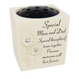 David Fischhoff Memorial Grave Sunflower Rose Bowl - Special Mum & Dad in Cream