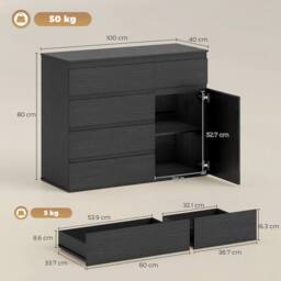 HOMCOM Sideboard Storage Cabinet, Kitchen Cupboard with 5 Drawers in Black - thumbnail 3