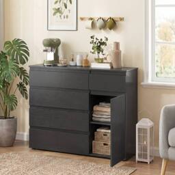 HOMCOM Sideboard Storage Cabinet, Kitchen Cupboard with 5 Drawers in Black