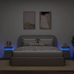 Berkfield Home Bedside Cabinets with LED Lights 2 pcs Concrete Grey 35x39x55 cm - Size: 35 x 39 x 55 cm - thumbnail 4