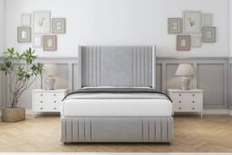 "Sloomy Camden Plush Divan Base No Drawers - 54"" Wing Headboard-Footboard in Silver - Size: Double" - thumbnail 2