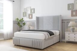 "Sloomy Camden Plush Divan Base No Drawers - 54"" Wing Headboard-Footboard in Silver - Size: Double" - thumbnail 3