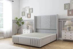 "Sloomy Camden Plush Divan Base No Drawers - 54"" Wing Headboard-Footboard in Silver - Size: Double"