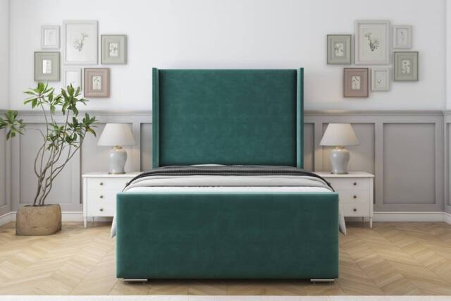 "Sloomy Devonshire Plush Frame-Mattress-50"" Upholstered Wingback Headboard in Emerald - Size: Single" - image 1