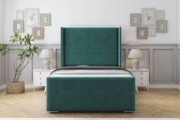 "Sloomy Devonshire Plush Frame-Mattress-50"" Upholstered Wingback Headboard in Emerald - Size: Single" - thumbnail 1
