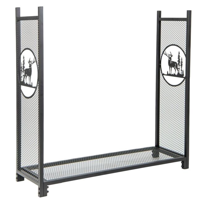 Costway Firewood Rack Stand Heavy-Duty Log Rack Holder Mesh Sides Fireplace Wood Storage in Black - image 1