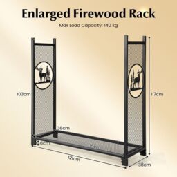 Costway Firewood Rack Stand Heavy-Duty Log Rack Holder Mesh Sides Fireplace Wood Storage in Black - thumbnail 3