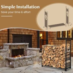 Costway Firewood Rack Stand Heavy-Duty Log Rack Holder Mesh Sides Fireplace Wood Storage in Black - thumbnail 4