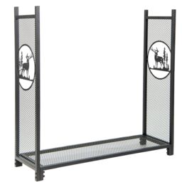 Costway Firewood Rack Stand Heavy-Duty Log Rack Holder Mesh Sides Fireplace Wood Storage in Black