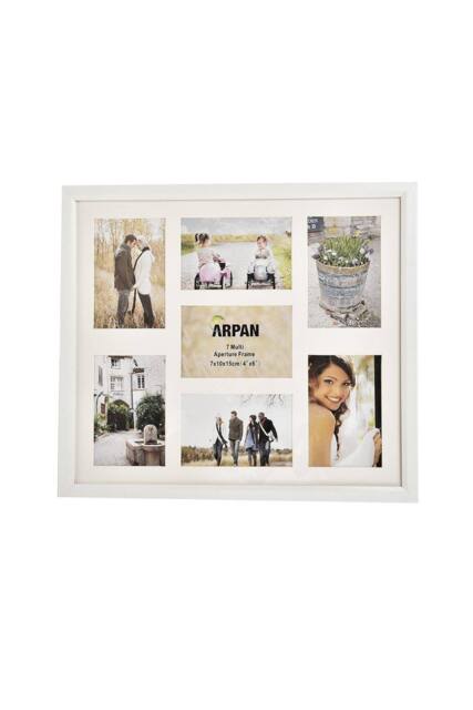 Arpan MDF Multi Aperture Photo Collage Frame for 7 Photos 3 x 6x 4 nd 4 x 4X 6Photos in White - image 1