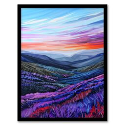 "Artery8 Scottish Heather Fields Artwork Purple Hills Framed Art Print in Blue - Size: W12"" x H16""" - thumbnail 1