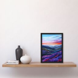 "Artery8 Scottish Heather Fields Artwork Purple Hills Framed Art Print in Blue - Size: W12"" x H16""" - thumbnail 4