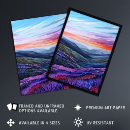 "Artery8 Scottish Heather Fields Artwork Purple Hills Framed Art Print in Blue - Size: W12"" x H16""" - thumbnail 2