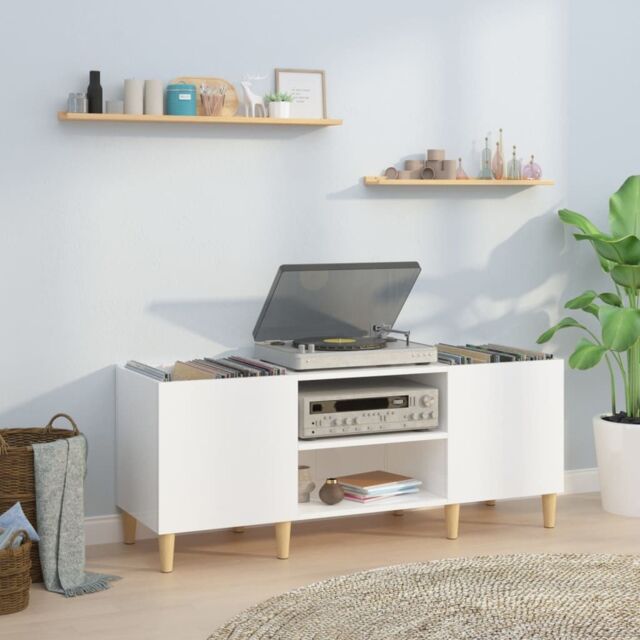 Berkfield Home Record Cabinet High Gloss White 121x38x48 cm Engineered Wood - Size: 121 x 38 x 48 cm - image 1