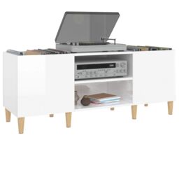 Berkfield Home Record Cabinet High Gloss White 121x38x48 cm Engineered Wood - Size: 121 x 38 x 48 cm - thumbnail 4