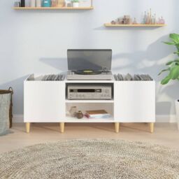 Berkfield Home Record Cabinet High Gloss White 121x38x48 cm Engineered Wood - Size: 121 x 38 x 48 cm - thumbnail 3