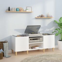 Berkfield Home Record Cabinet High Gloss White 121x38x48 cm Engineered Wood - Size: 121 x 38 x 48 cm