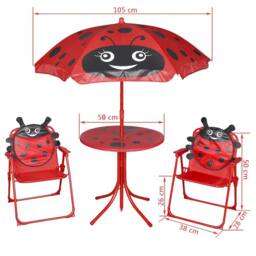 Berkfield Home 3 Piece Kids' Garden Bistro Set with Parasol Red - thumbnail 6