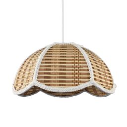 Happy Homewares Vintage Victorian Rattan Pendant Shade with White Embroidered Trim in Brown - thumbnail 2