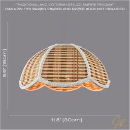 Happy Homewares Vintage Victorian Rattan Pendant Shade with White Embroidered Trim in Brown - thumbnail 6