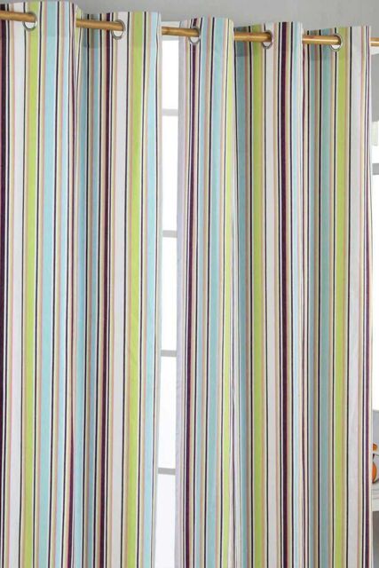 Homescapes Osaka Green Stripes Ready Made Eyelet Curtain Pair - Size: 140 cm width x 183 cm drop - image 1