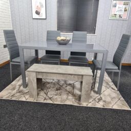 KOSY KOALA Dining Table Set with 4 Chairs, & a Bench Dining Room & Kitchen table set of 4, & Grey Bench in Brown - thumbnail 3