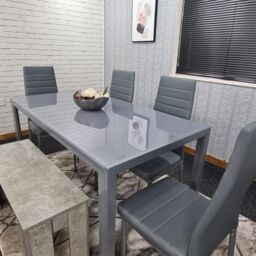KOSY KOALA Dining Table Set with 4 Chairs, & a Bench Dining Room & Kitchen table set of 4, & Grey Bench in Brown - thumbnail 7