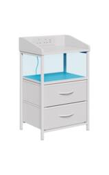 Living and Home Nightstand Bedside Table with Charging Station and LED Lights in White - thumbnail 6