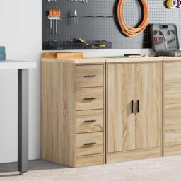 Berkfield Home Garage Storage Cabinet Sonoma Oak 30x51x85 cm Solid Wood Pine in Brown - Size: 30 x 51 x 85 cm - thumbnail 3