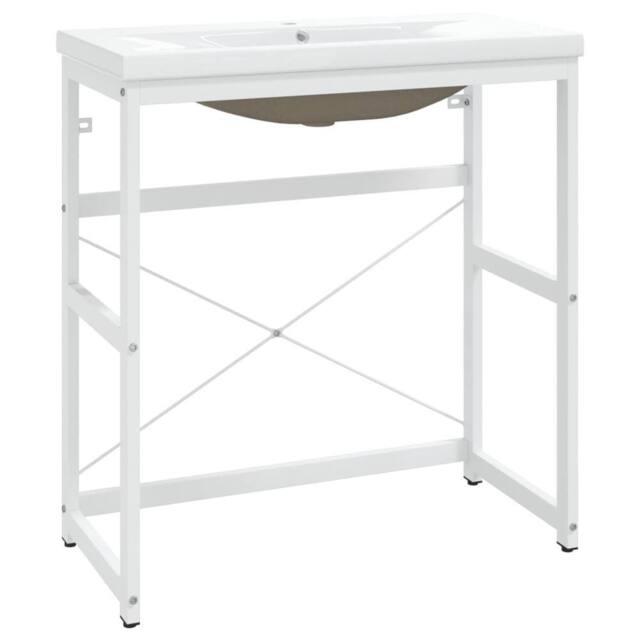 Berkfield Home Bathroom Washbasin Frame with Built-in Basin White Iron - image 1
