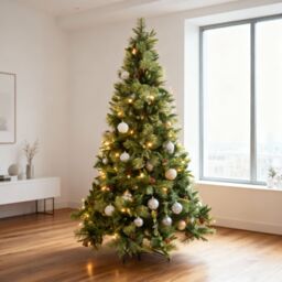Shatchi 7FT Californian Boulder Bushy Look Luxurious Forest Green Artificial Christmas Tree Pine Cones Hinged Branches - thumbnail 2