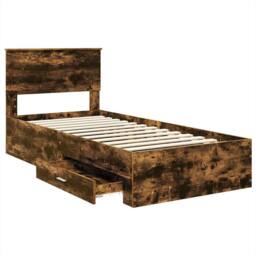 Berkfield Home Bed Frame Smoked Oak & Silver 75 x 190 cm Engineered Wood in Brown - thumbnail 5
