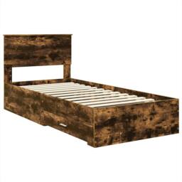 Berkfield Home Bed Frame Smoked Oak & Silver 75 x 190 cm Engineered Wood in Brown - thumbnail 4
