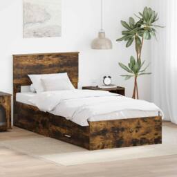 Berkfield Home Bed Frame Smoked Oak & Silver 75 x 190 cm Engineered Wood in Brown