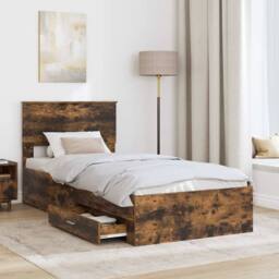 Berkfield Home Bed Frame Smoked Oak & Silver 75 x 190 cm Engineered Wood in Brown - thumbnail 3
