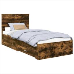 Berkfield Home Bed Frame Smoked Oak & Silver 75 x 190 cm Engineered Wood in Brown - thumbnail 2