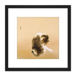 Artery8 Seiho Madaraneko Tabby Cat Japan Painting Painting 8X8 Inch Square Wooden Framed Wall Art Print Picture with Mount in Black - thumbnail 1