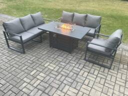 Fimous Aluminium Outdoor Lounge Sofa Garden Furniture Sets Gas Fire Pit Dining Table Set Dark Grey - thumbnail 2