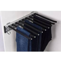 Ventryn Pull Out Trouser Rack Heavy Duty Left Mounting Silent Rail Steel in Black - thumbnail 4