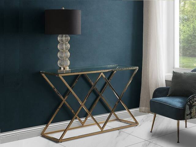 Vente-unique Tempered Glass & Steel Console - Golden - CHARLOTTE in Clear - image 1