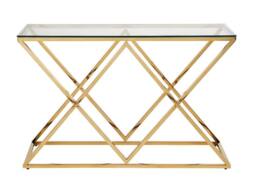 Vente-unique Tempered Glass & Steel Console - Golden - CHARLOTTE in Clear - thumbnail 4