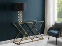 Vente-unique Tempered Glass & Steel Console - Golden - CHARLOTTE in Clear
