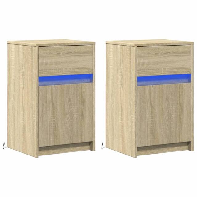 Berkfield Home Stylish Bedside Cabinets with LED Lights 2 pcs Sonoma Oak Enginee in Light Oak - image 1