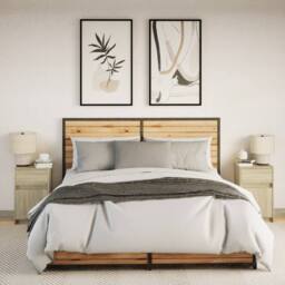 Berkfield Home Stylish Bedside Cabinets with LED Lights 2 pcs Sonoma Oak Enginee in Light Oak - thumbnail 5