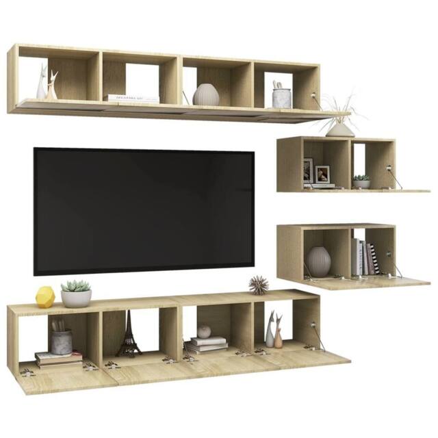 Berkfield Home Modern 6 Piece TV Cabinet Set Sonoma Oak Engineered Wood in Light Tan - image 1