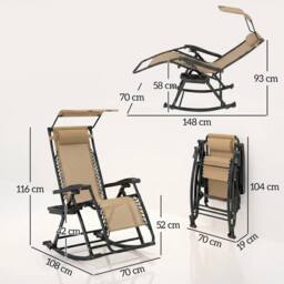 NESTLUNE Folding Recliner Chair Outdoor Lounge Rocker - Size: 100 cm x 15 cm - thumbnail 2