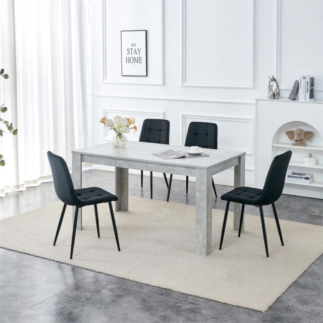 KOSY KOALA Stone Grey Effect Wood Dining Table Set with 4 Black Velvet Chairs Modern Dining Room Furniture in Brown - image 1